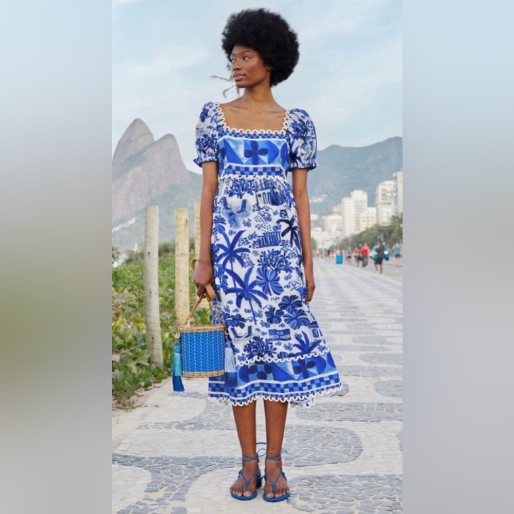 NWT FARM RIO SWEET RIO midi puff sleeve dress. This dress is sold out